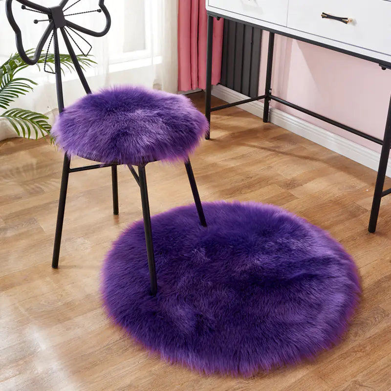 Fluffy Round Faux Fur Cushion Mat - Home Decor 15.7in
